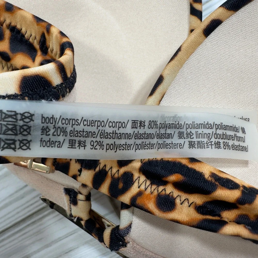 NEW VS Bombshell‎ Leopard Print Push Up Halter Bikini Top Gold Hardware 34A